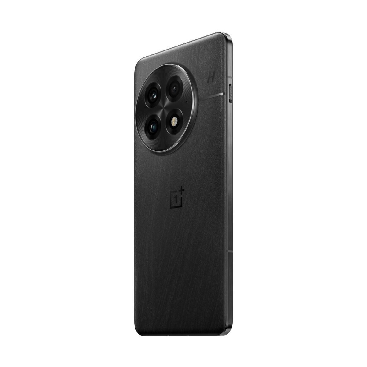 Czarny smartfon z czterema aparatami w okrągłym module z tyłu.