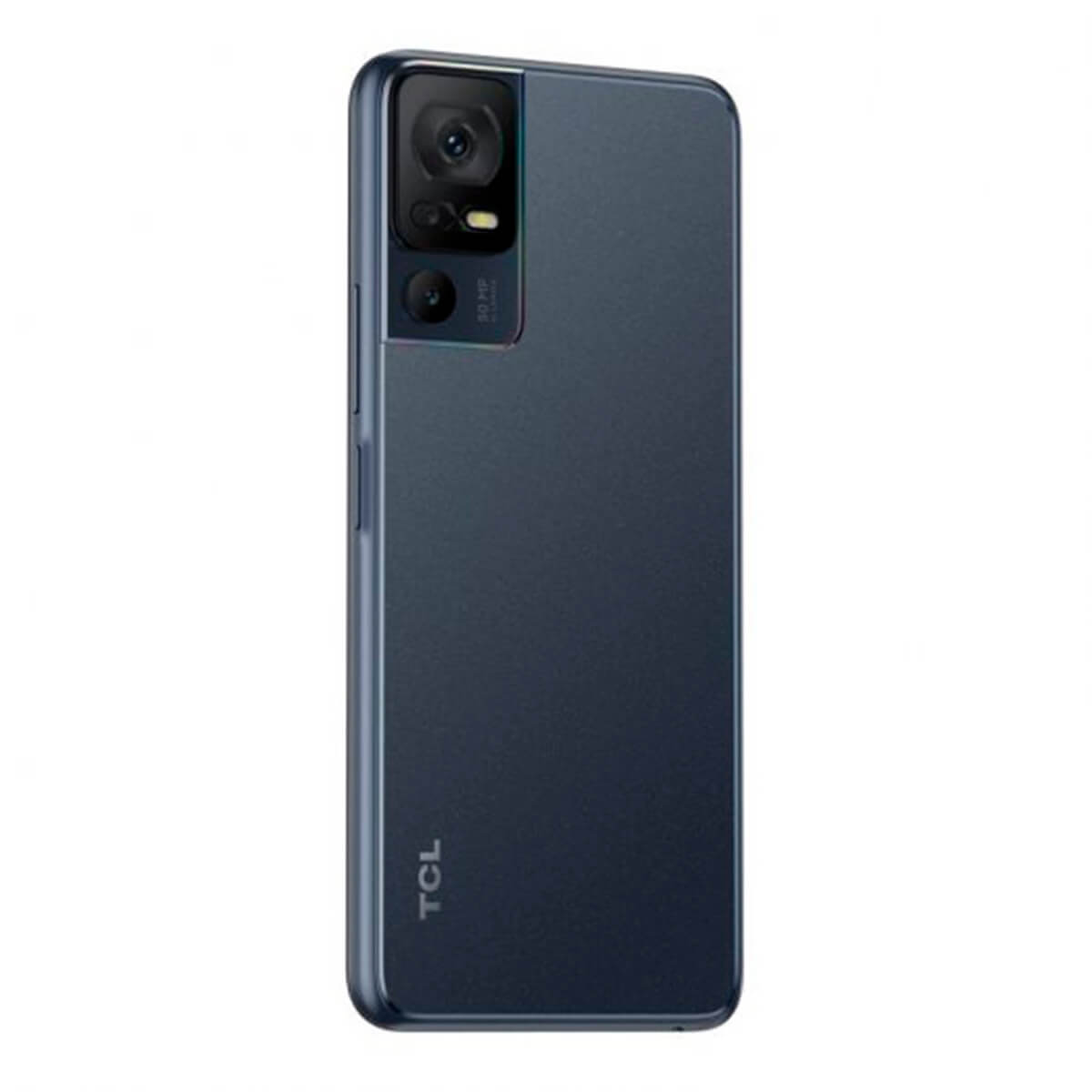 Parte trasera de smartphone TCL oscuro con módulo de cámara de 50MP.