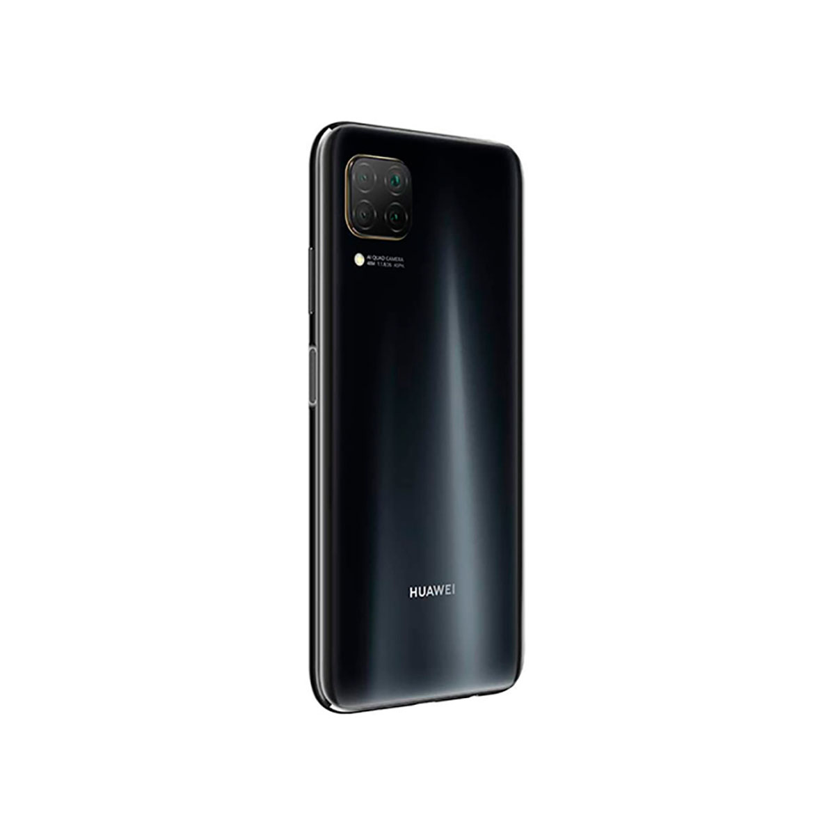Tył czarnego smartfona Huawei z czterema aparatami i logo.