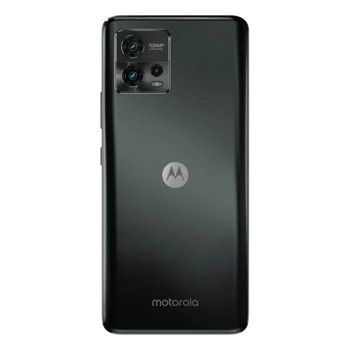 Tył czarnego smartfona Motorola z aparatem 108MP i logo Motorola.