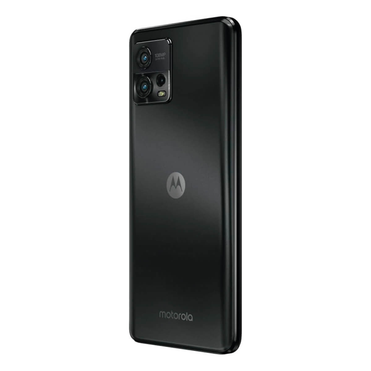 Tył czarnego telefonu Motorola z potrójnym aparatem i logo.