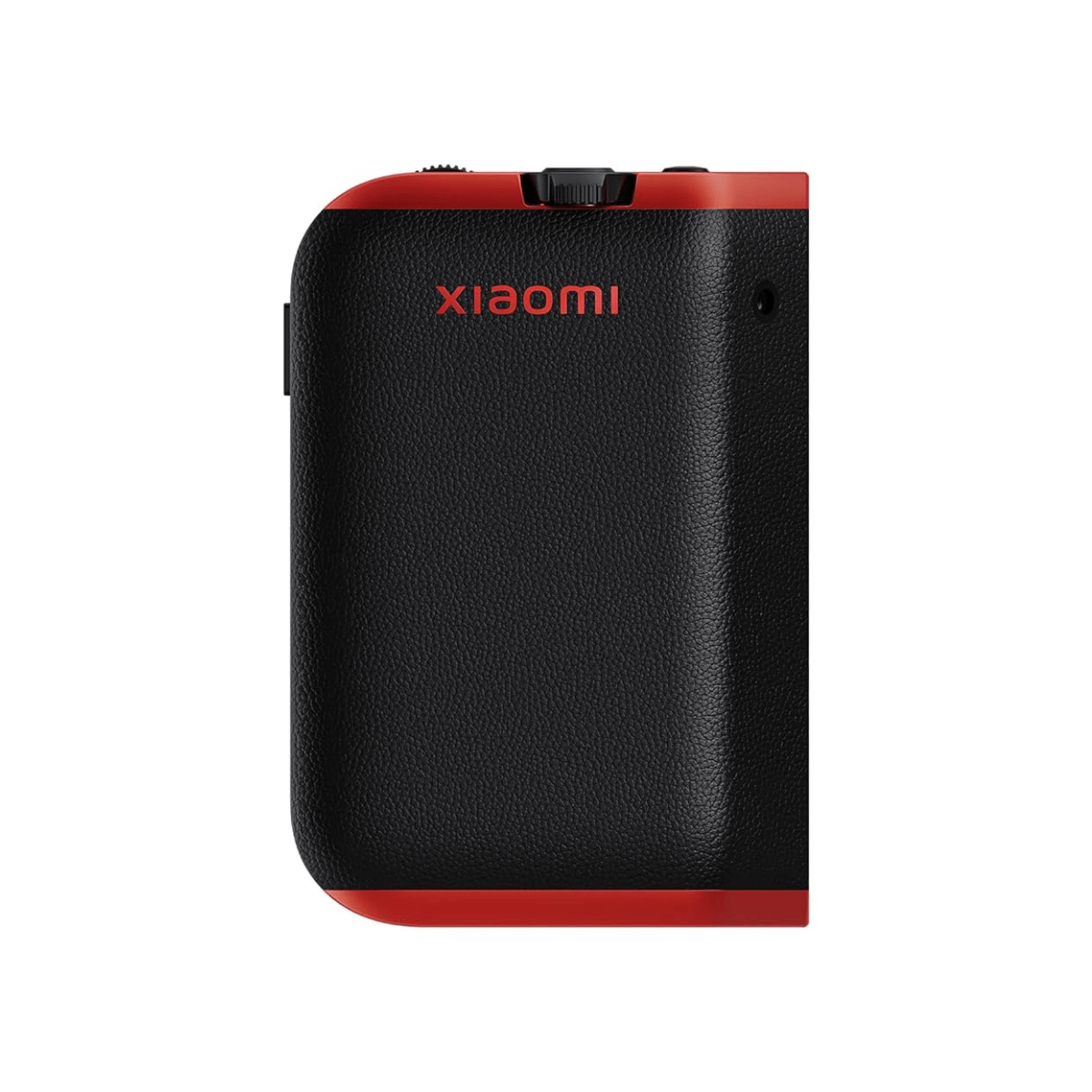 Dispositivo nero con finiture rosse, logo Xiaomi sul davanti.