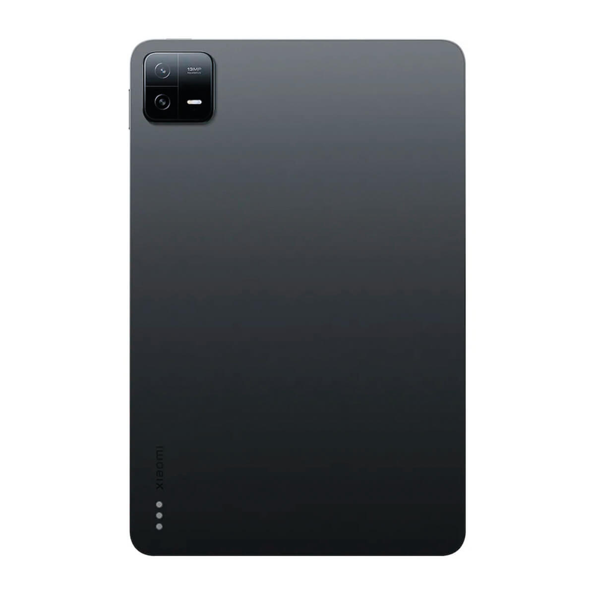 Rückseite eines dunklen Tablets mit Kameramodul und Xiaomi-Logo.