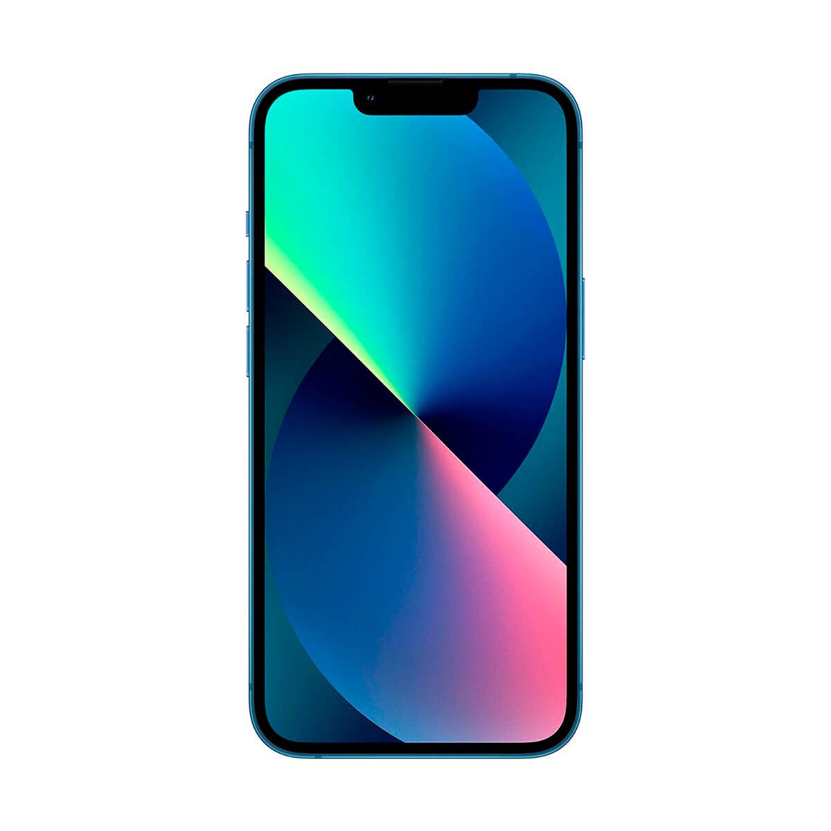 Niebieski smartfon z kolorową tapetą w odcieniach niebieskiego, turkusu i różu.