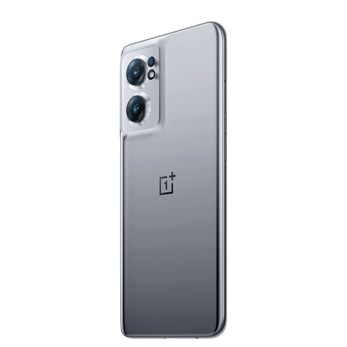 Grijze smartphone met OnePlus-logo en twee cameralenzen op de achterkant.