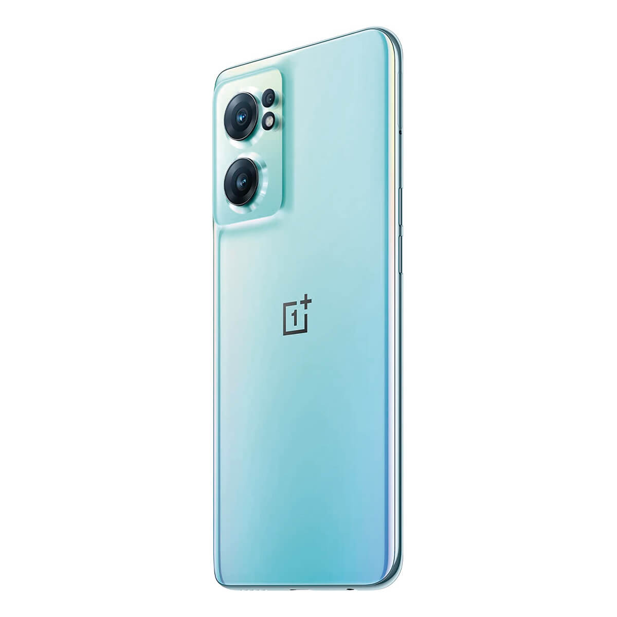 Ein türkisfarbenes Smartphone mit zwei Kameras auf der Rückseite und einem OnePlus-Logo.