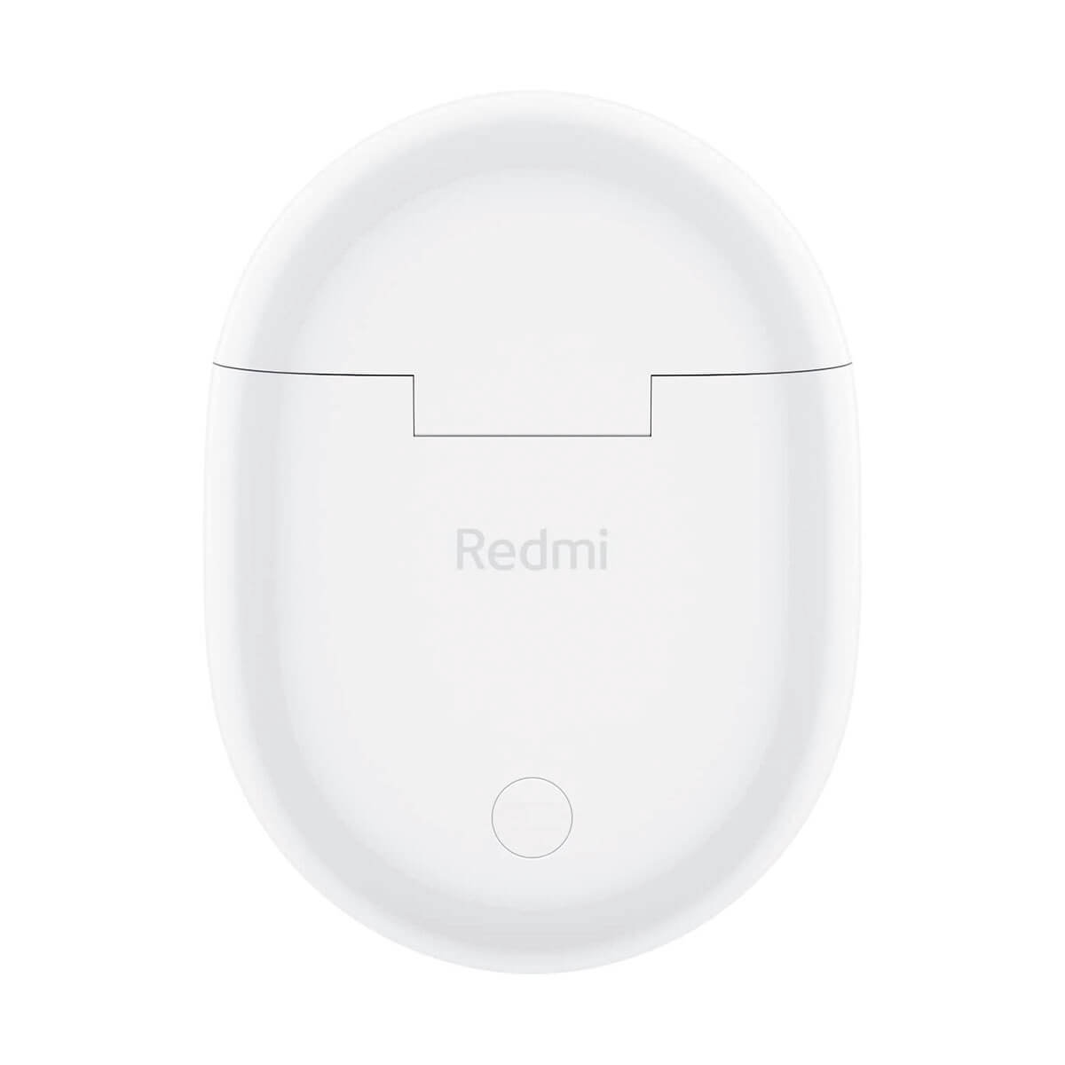 Weiße Ladehülle für Kopfhörer mit Redmi-Logo und Ladeanzeige.