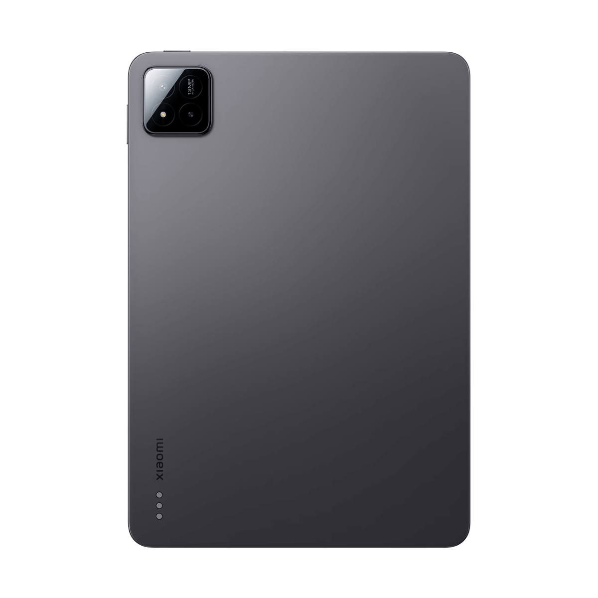 Tableta gris oscuro con cámara de 108 MP en la parte posterior y logo Xiaomi.