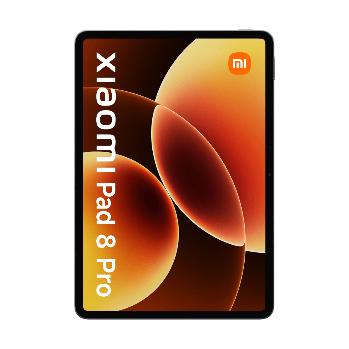 Una tablet Xiaomi Pad 8 Pro con fondo naranja y gráficos circulares.