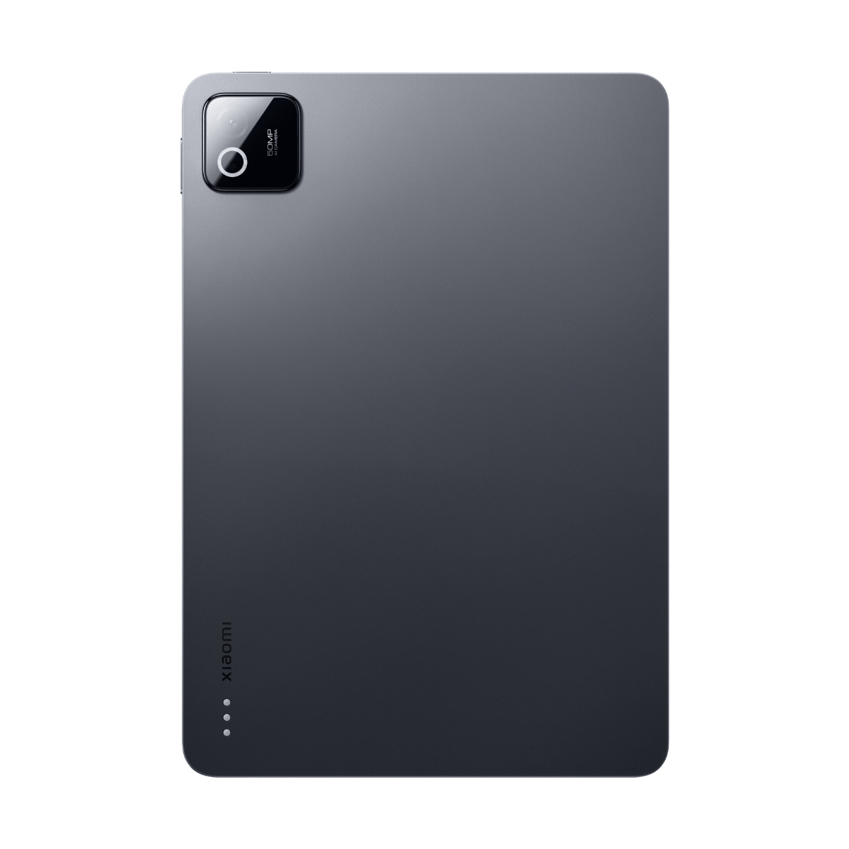 Parte trasera de una tableta oscura con cámara de 50MP y logo Xiaomi.