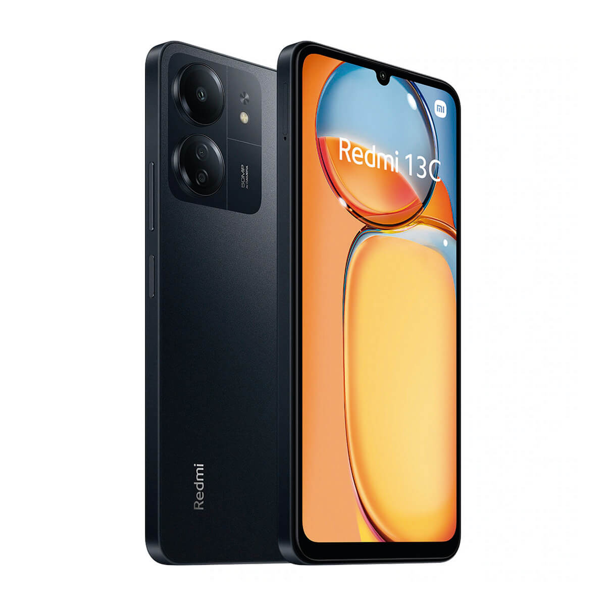 Czarny smartfon Redmi 130 z podwójnym aparatem z tyłu.