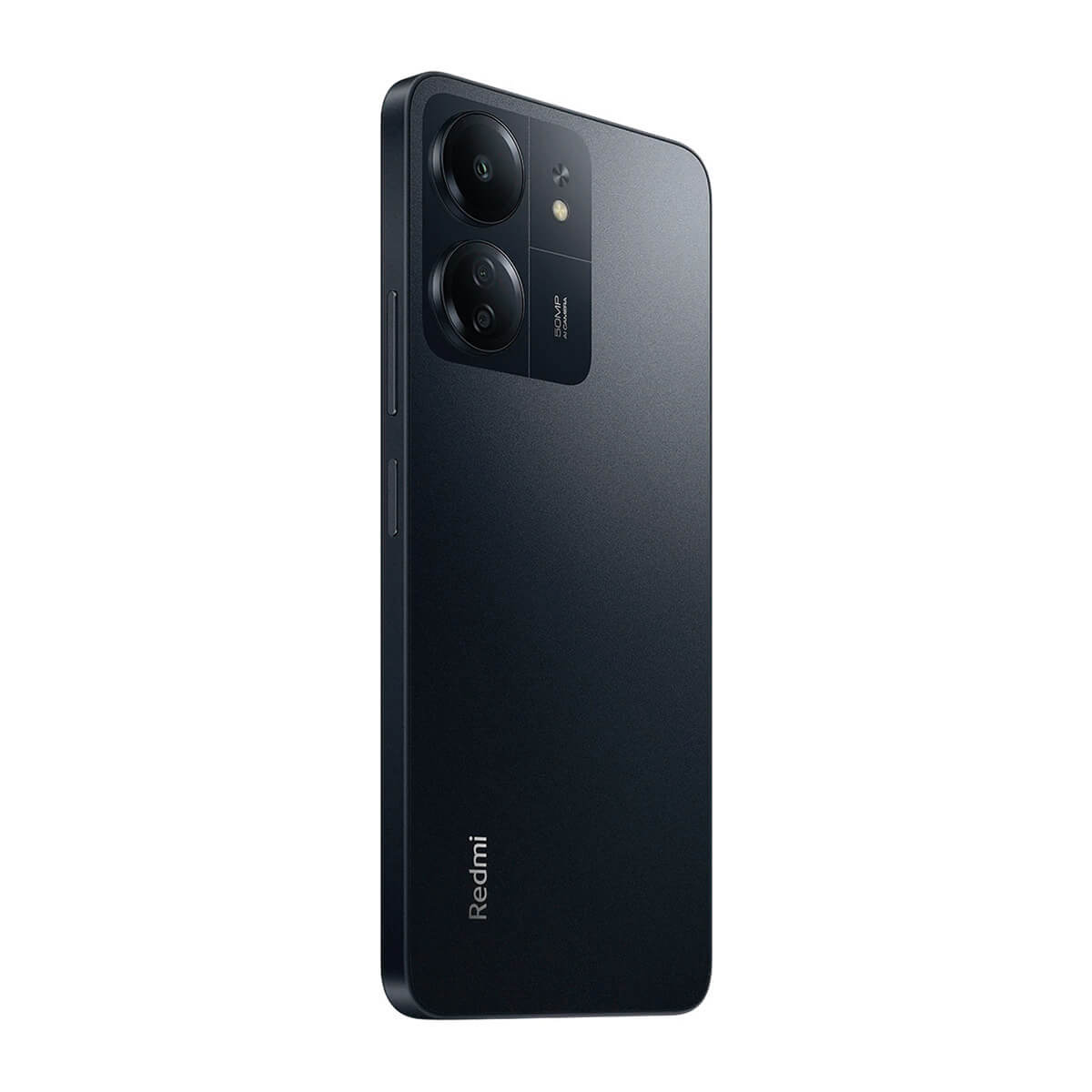 Ciemnoniebieski smartfon Redmi z podwójnym aparatem i teksturowanym tyłem.