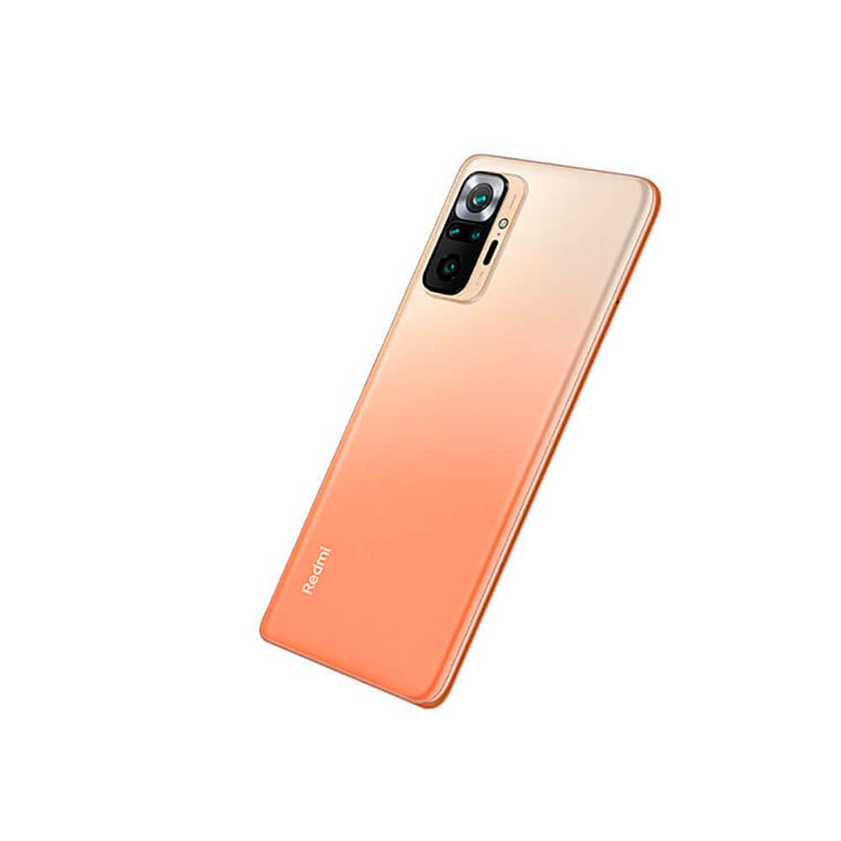 Pomarańczowy smartfon z gradientem i czterema tylnymi aparatami.