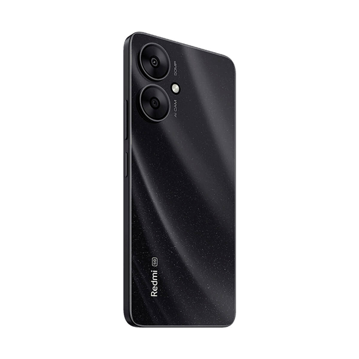 Vista trasera smartphone negro Redmi 5G, cámaras duales, AI CAM, 108MP.