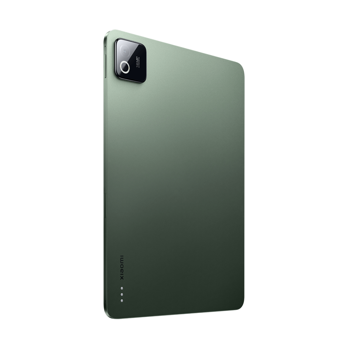 Grünes Tablet mit Kamera-Modul oben links und Xiaomi-Logo unten.