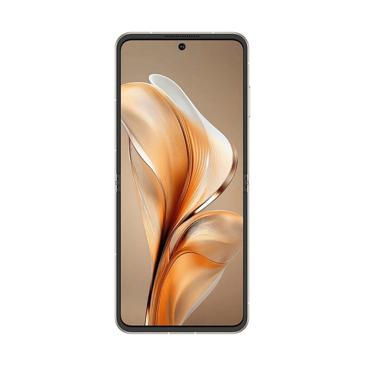 Zamknięty smartfon z abstrakcyjnym złotym wzorem na ekranie.