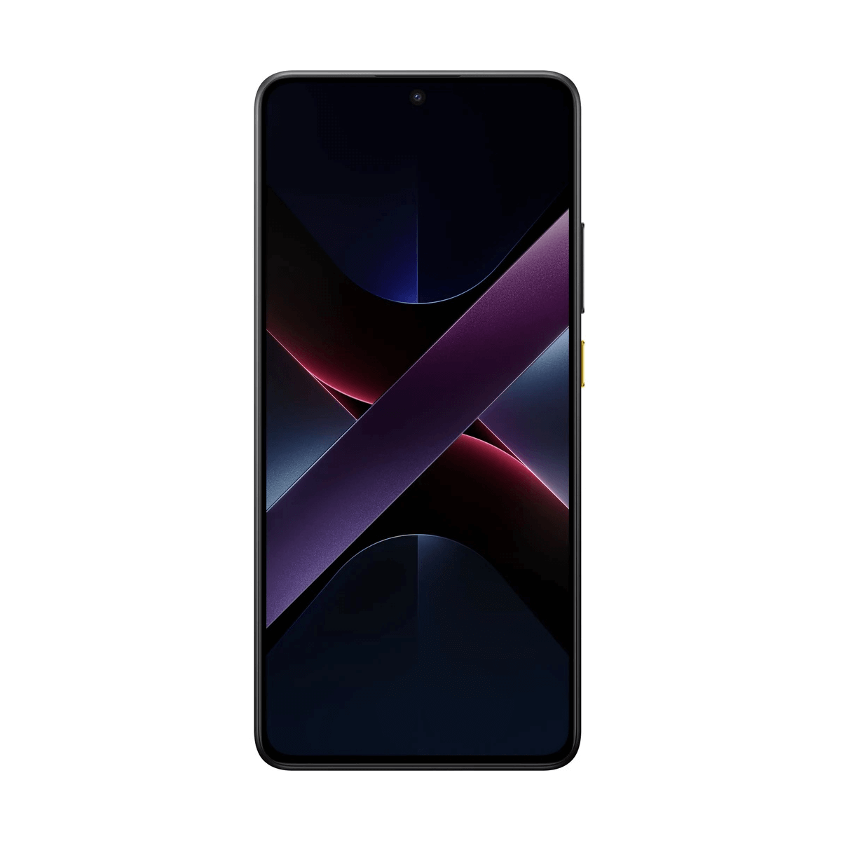 Ein dunkles Smartphone mit einem abstrakten, violetten und roten Hintergrundbild.