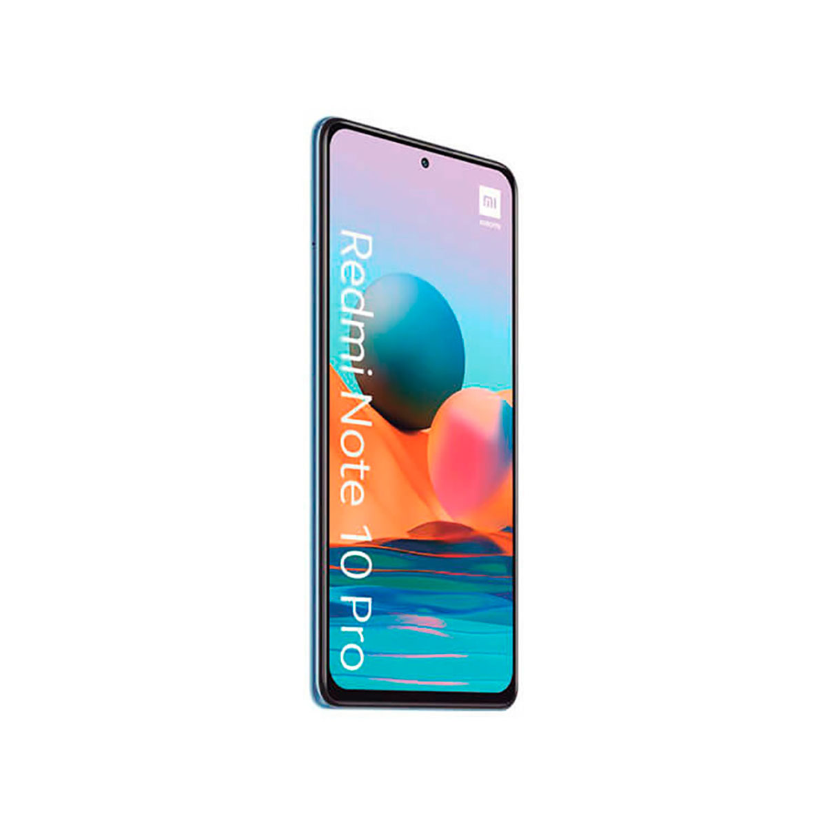 A blue smartphone displaying a red and blue wallpaper.