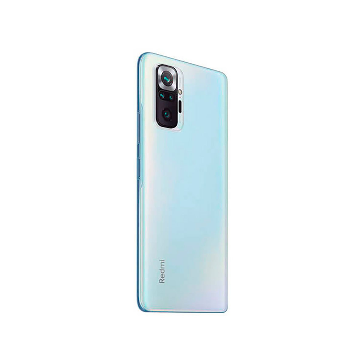A light blue smartphone with four cameras on the back.