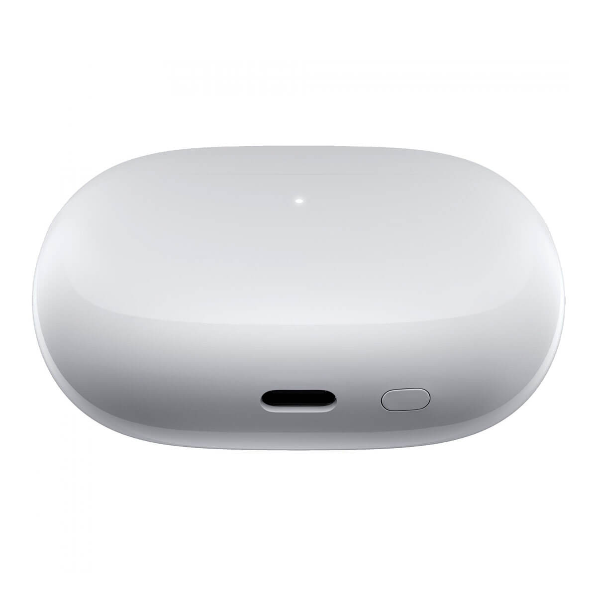 Custodia bianca per auricolari wireless con porta USB-C e spia.