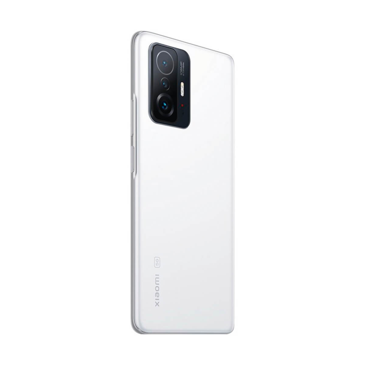 Ein weißes Smartphone mit 108MP Kamera und 5G-Logo.