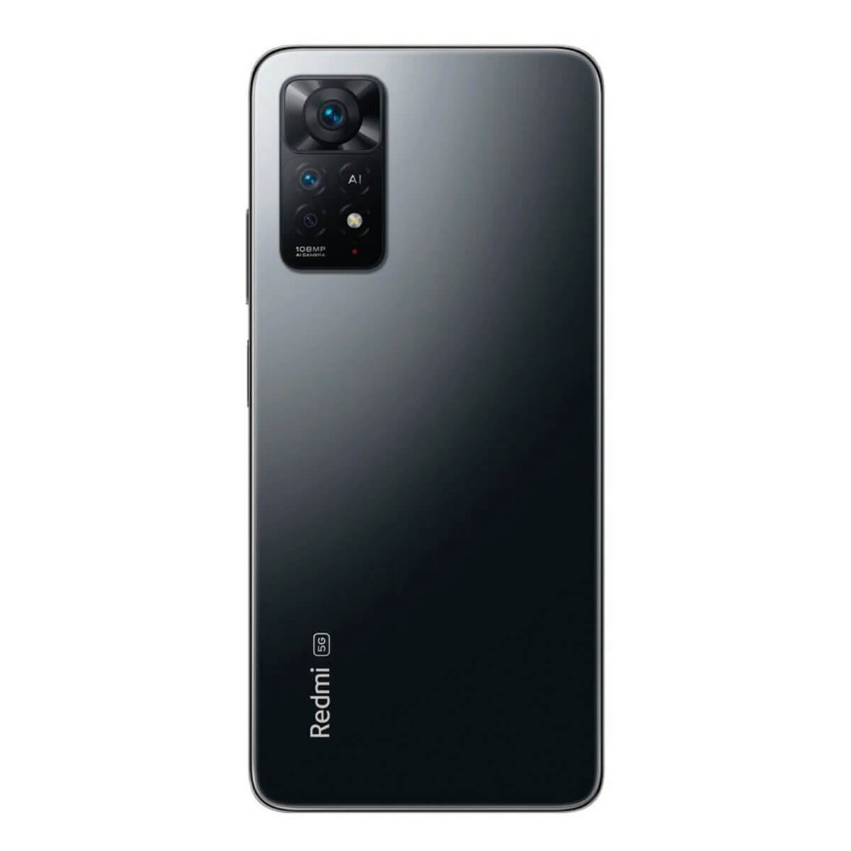Tył szarego smartfona z modułem aparatu i logo Redmi 5G.