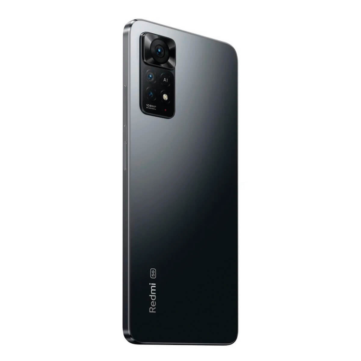 Szary smartfon z aparatem 108MP, pokazany na białym tle.