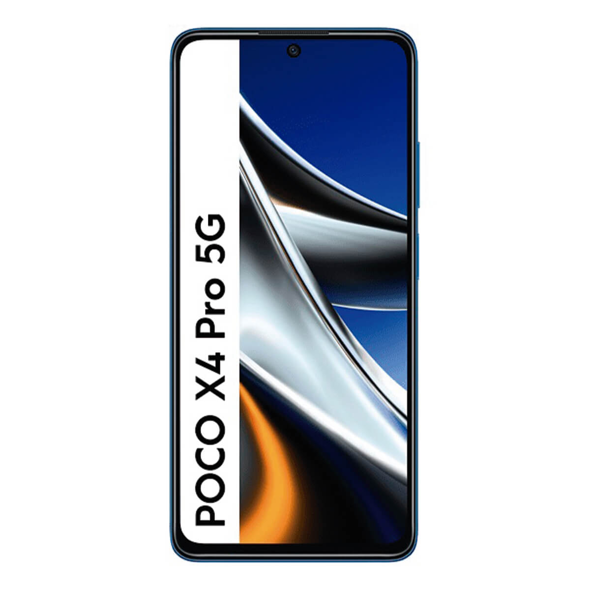 Un smartphone azul con una franja blanca que dice "POCO X4 Pro 5G".