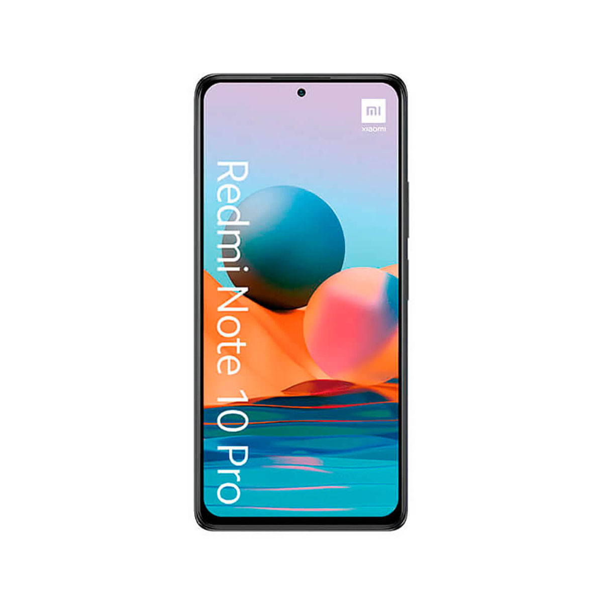Czarny smartfon wyświetla "Redmi Note 10 Pro" i dwie kule.