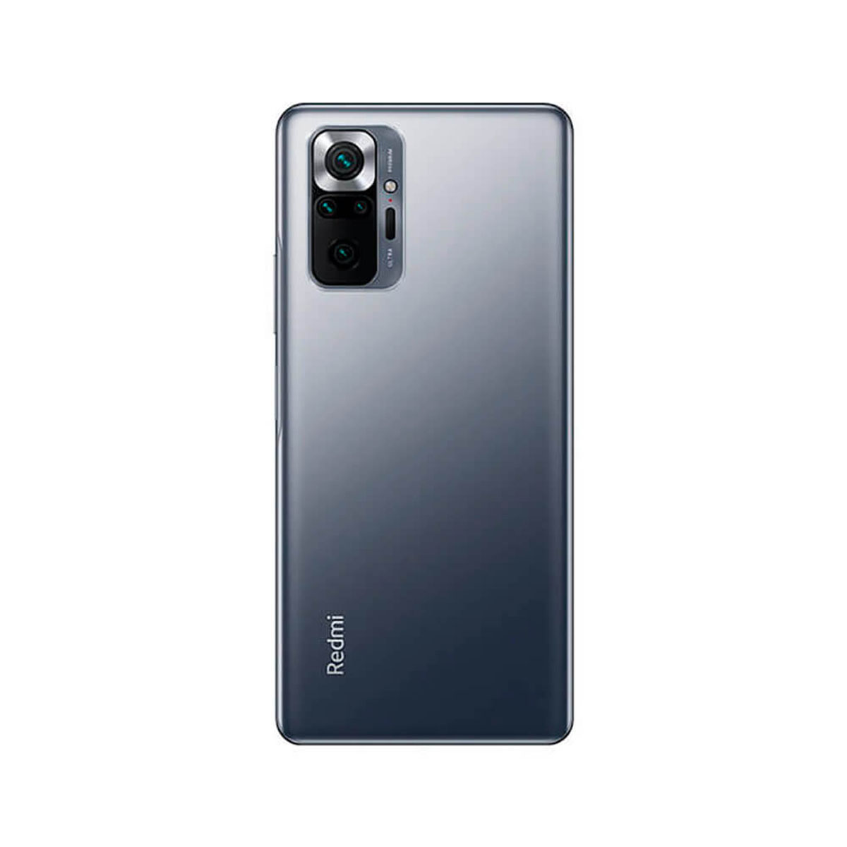 Szary smartfon z poczwórnym tylnym aparatem i logo Redmi.