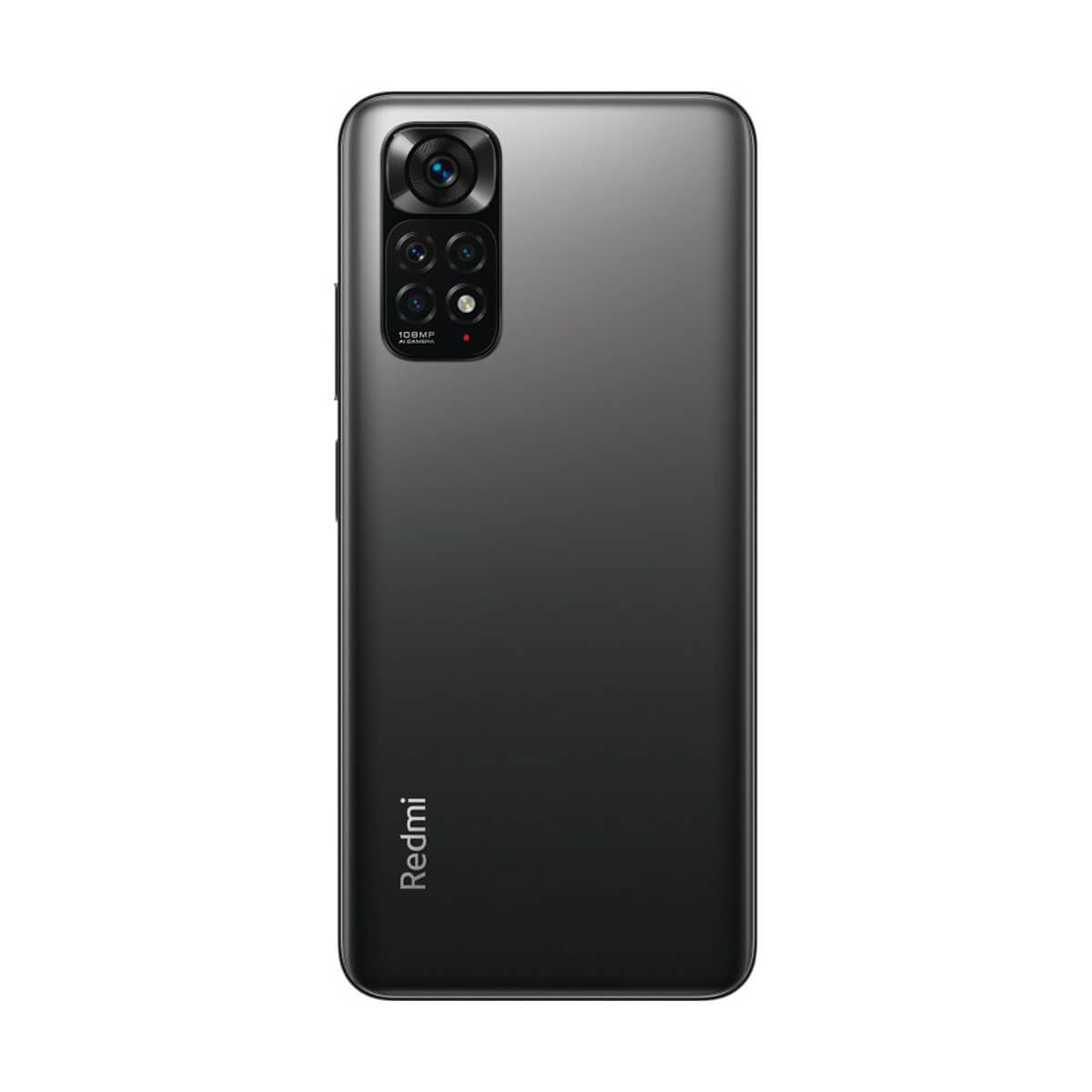 Tył czarnego smartfona z aparatem i logo Redmi.