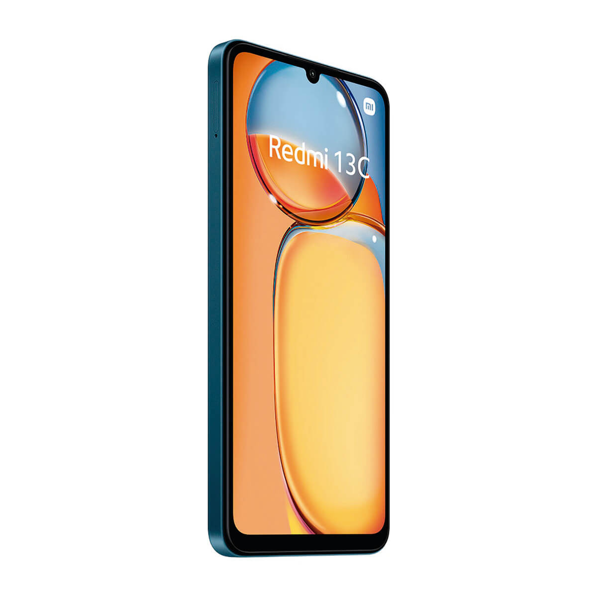 Ein türkisfarbenes Smartphone mit dem Schriftzug Redmi 130 auf dem Bildschirm.