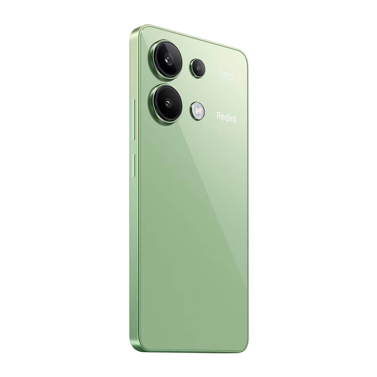 Ein hellgrünes Smartphone mit drei Kameras und dem Redmi-Logo.