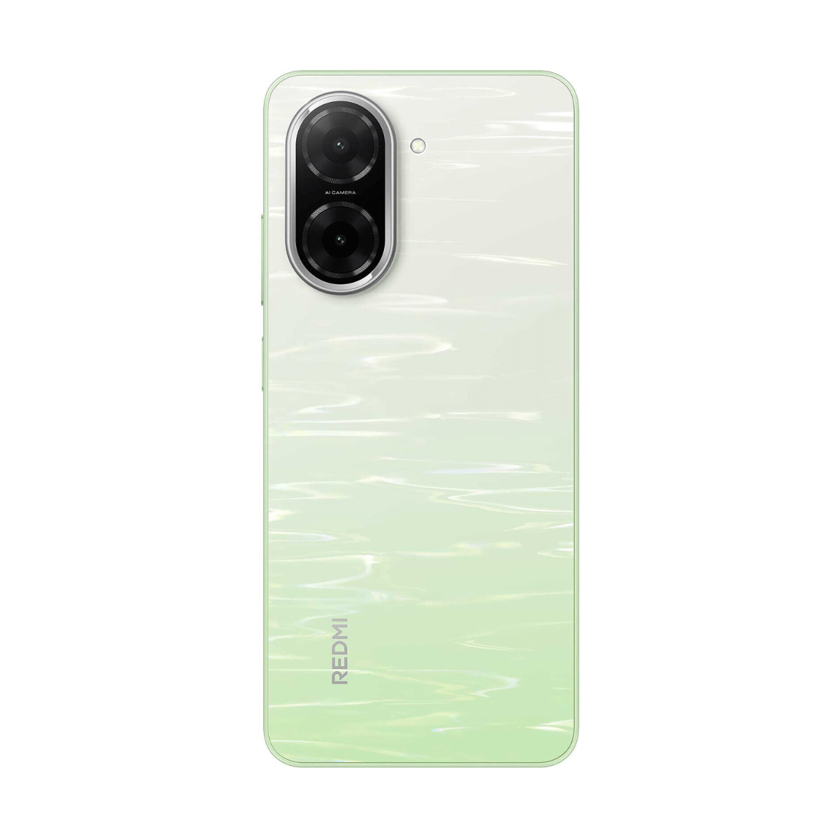 Tył jasnoniebieskiego smartfona z podwójnym aparatem i logo "REDMI".