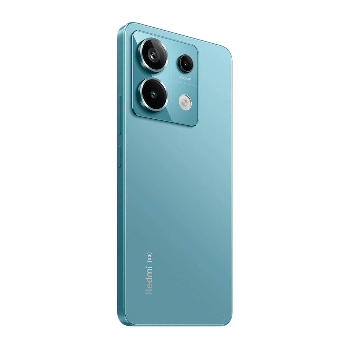 Tył niebieskiego smartfona z trzema aparatami i logo Redmi 5G.
