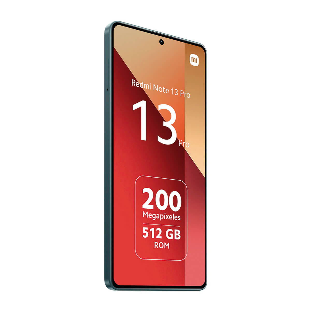 Ein blaues Smartphone mit rotem Hintergrund, das 200 Megapixel und 512 GB ROM anzeigt.