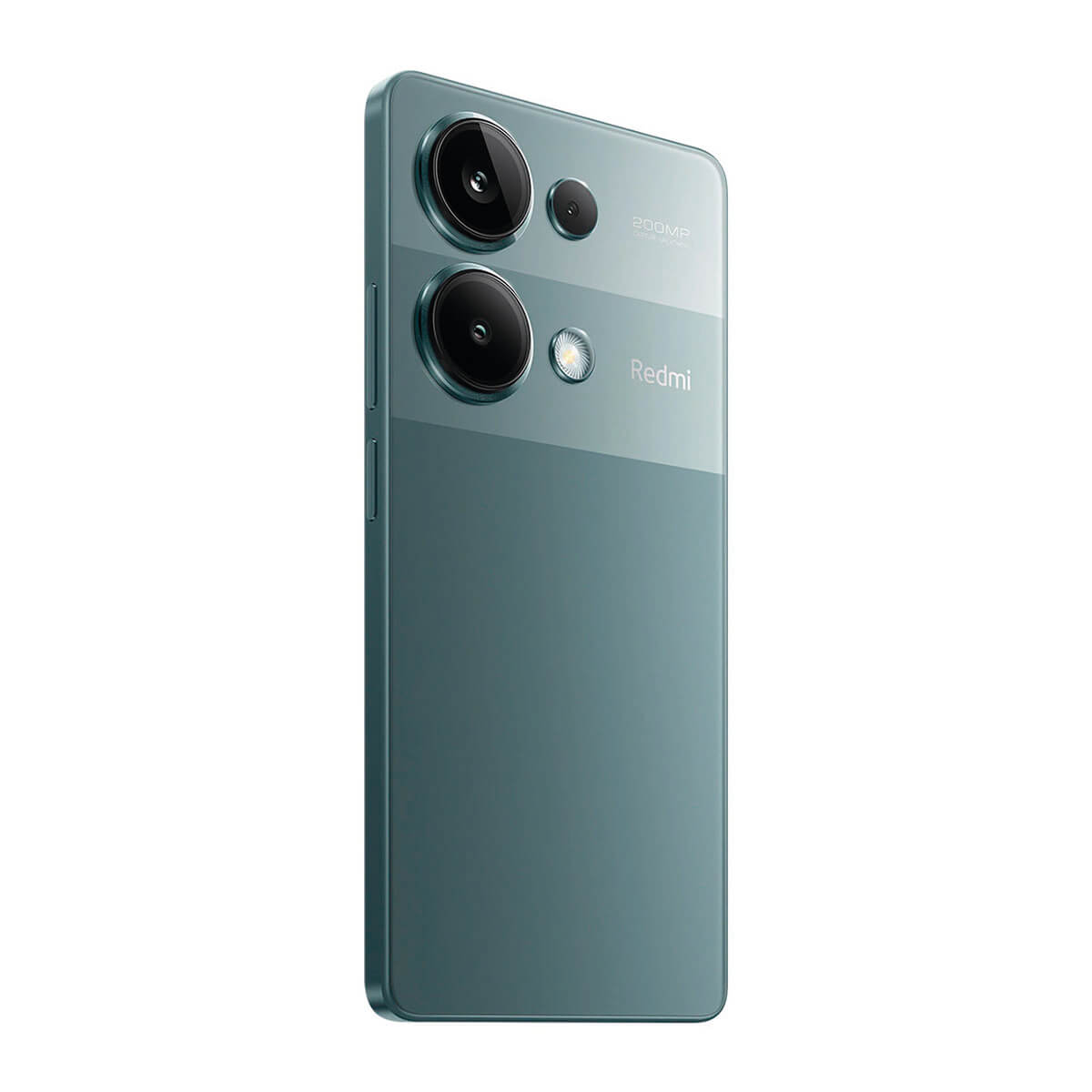 Rückseite eines tealfarbenen Smartphones mit drei Kameras und Redmi-Logo.