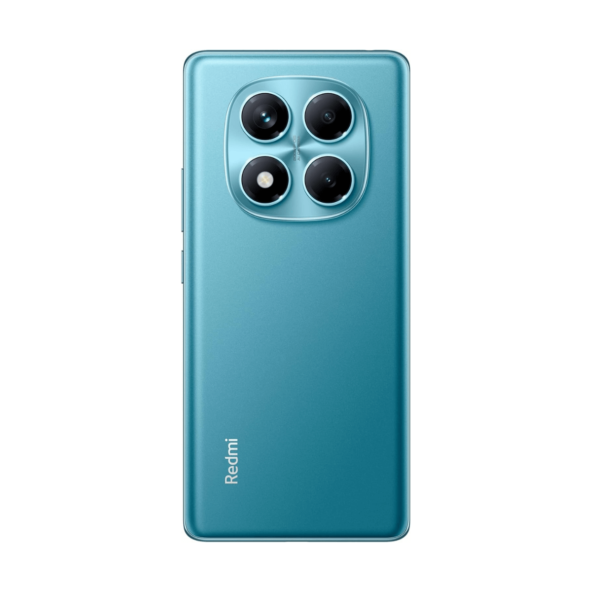 Turkusowy smartfon z czterema tylnymi aparatami.
