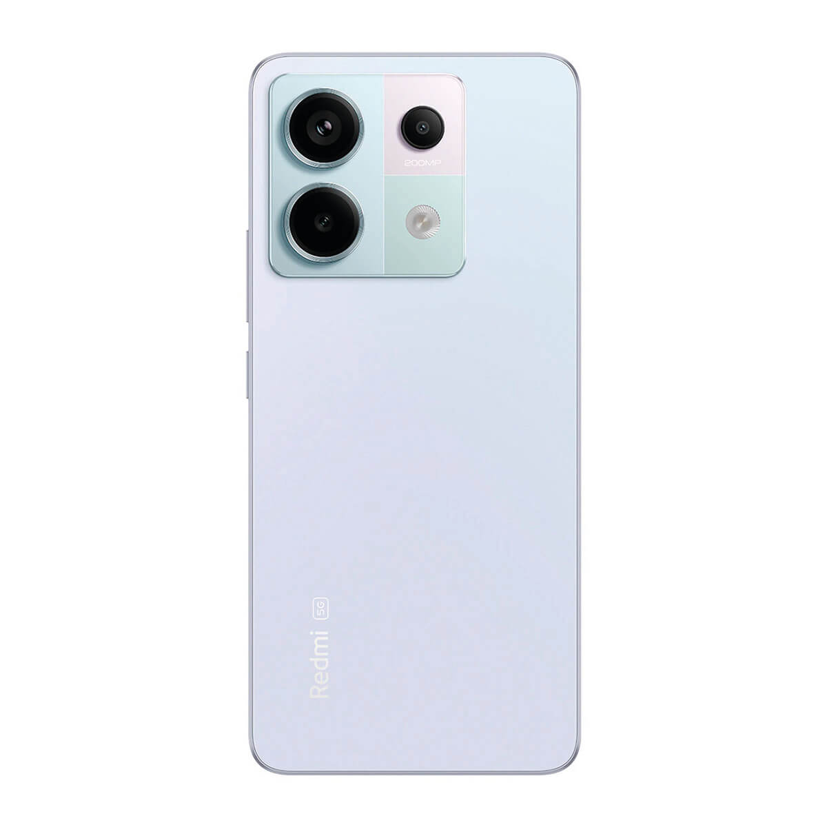 Tył jasnoniebieskiego smartfona z potrójnym aparatem i logo Redmi 5G.