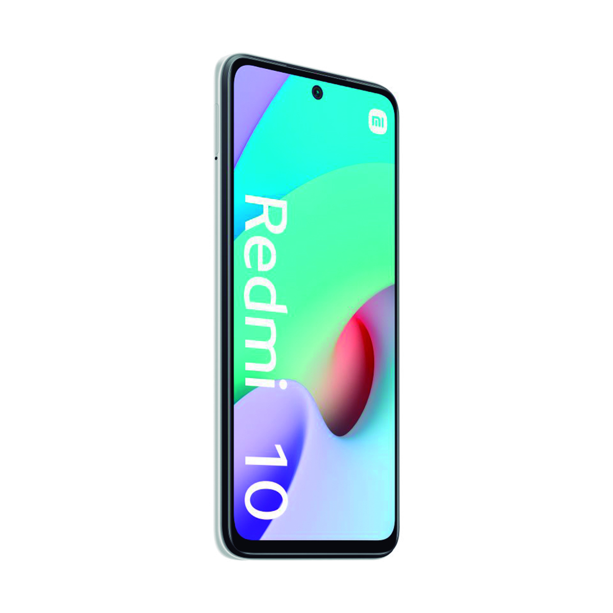 A smartphone displaying 'Redmi 10' and the Mi logo on its screen.