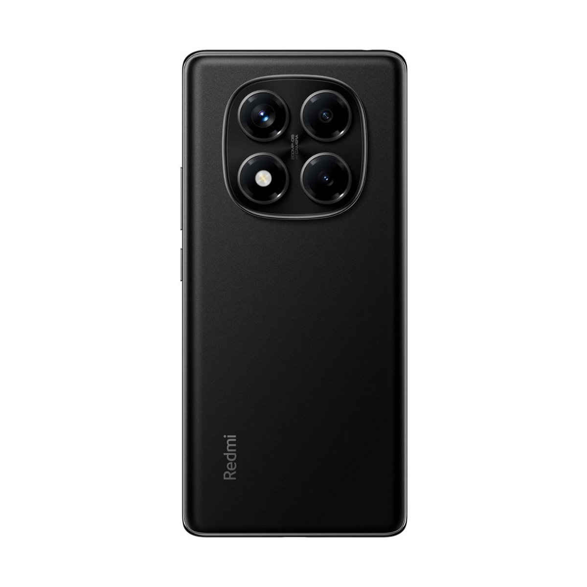 Czarny smartfon z czterema tylnymi aparatami i logo Redmi.