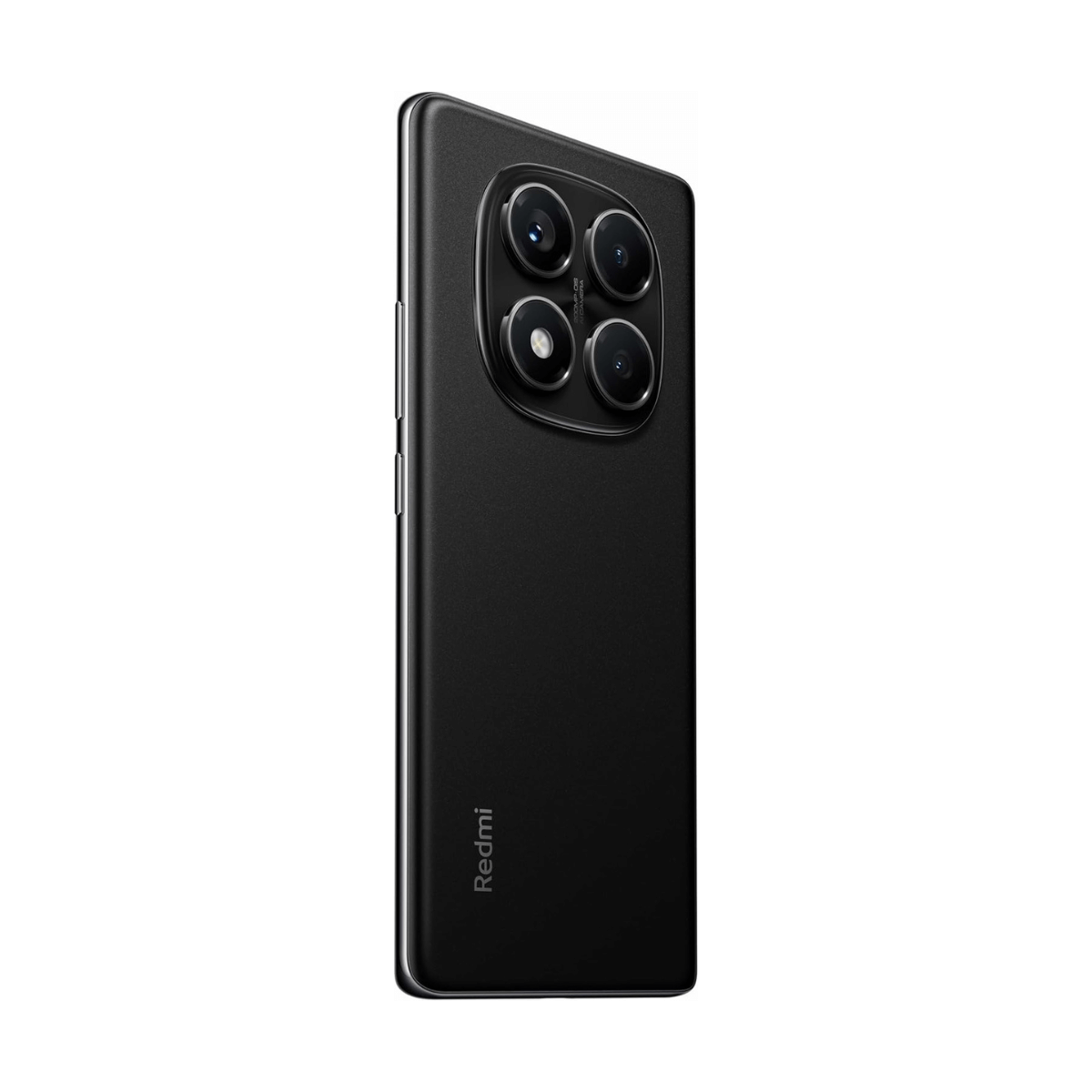 Czarny smartfon z czterema tylnymi aparatami i logo Redmi.