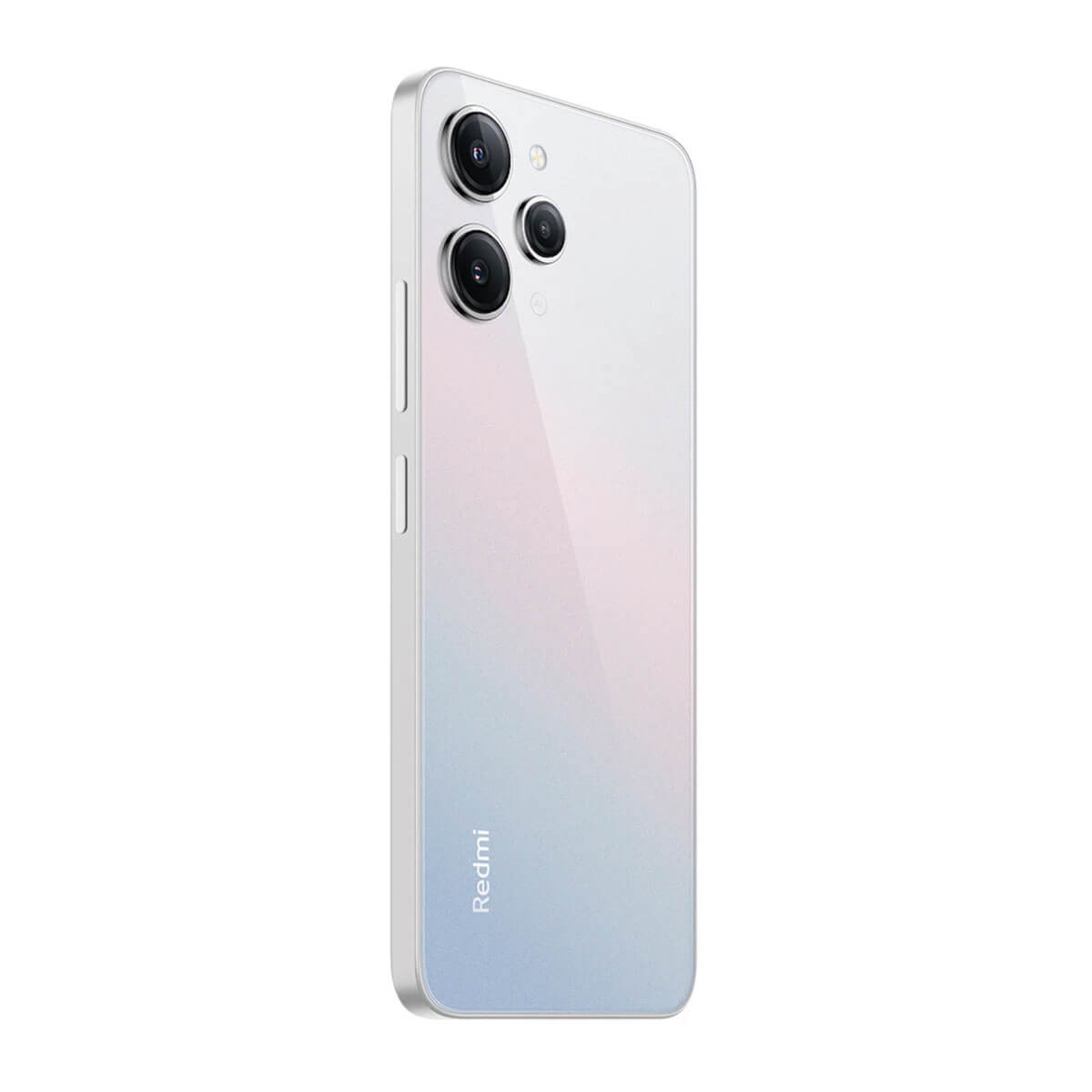 Ein weißes Smartphone mit drei Kameras und einem Farbverlauf von Rosa zu Blau.