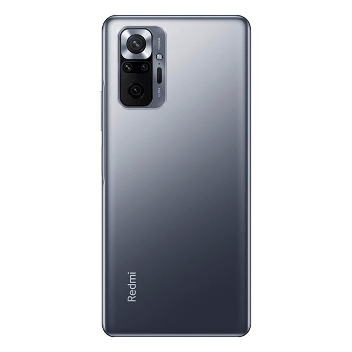 Tył szarego smartfona z modułem aparatu i logo Redmi.
