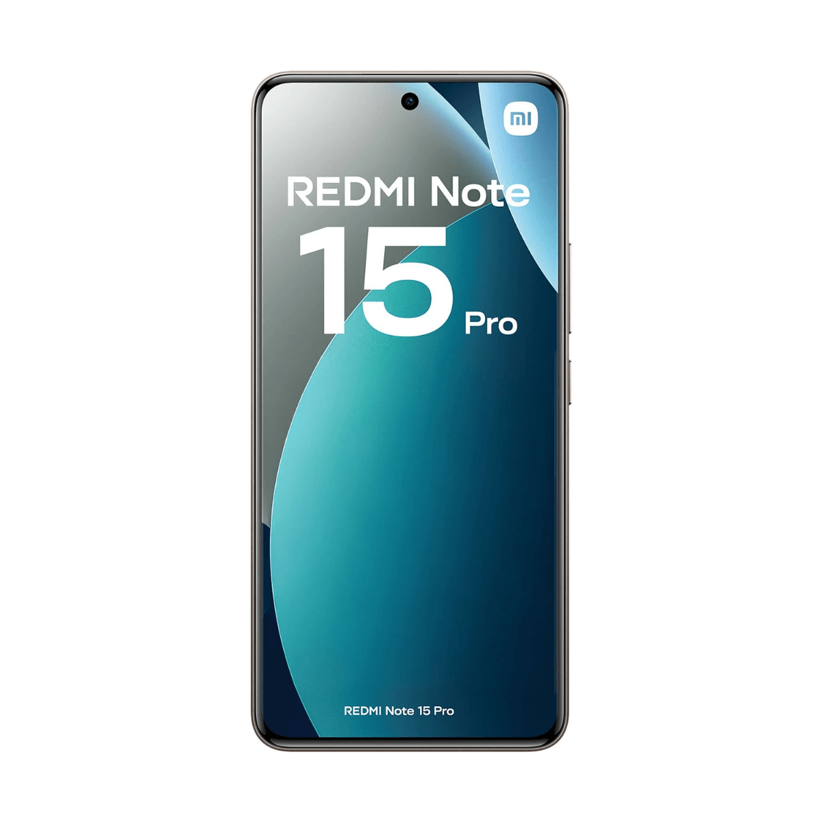 Czerwony smartfon Redmi Note 15 Pro z turkusowym tłem.