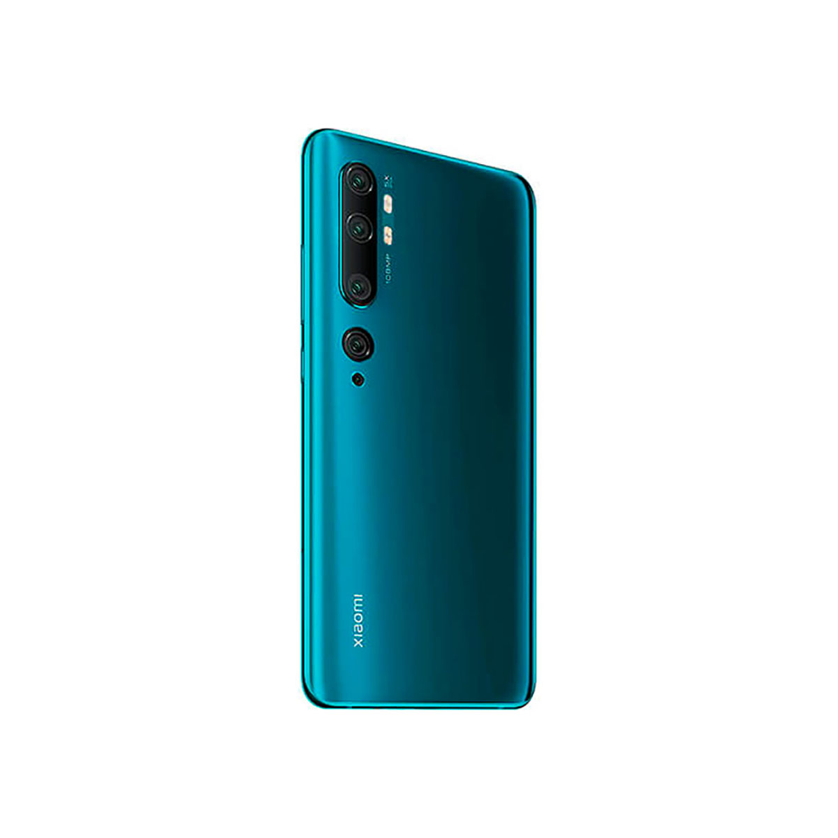 Rückseite eines tealfarbenen Smartphones mit vier Kameras und Xiaomi-Logo.