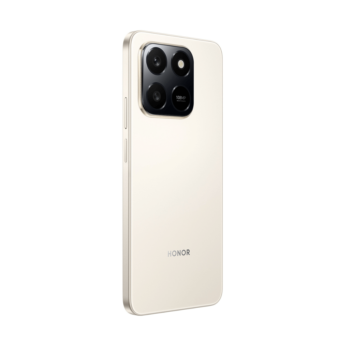 Rückansicht eines beigen Honor Smartphones mit Quad-Kamera und 108MP-Text.