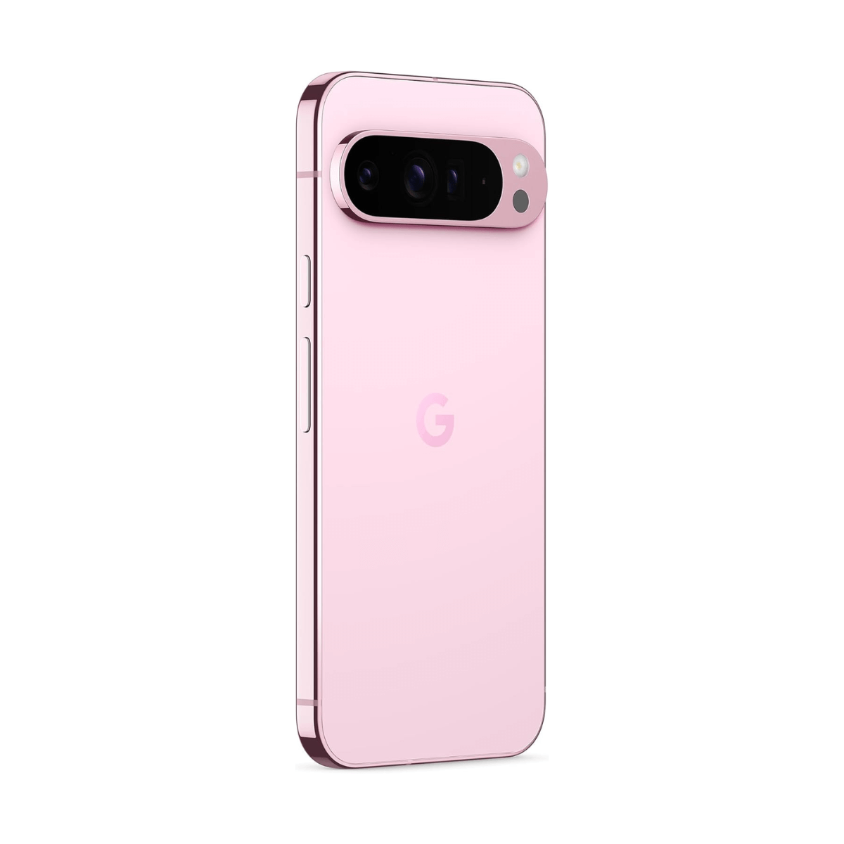Een roze smartphone met Google-logo en cameralens op de achterkant.