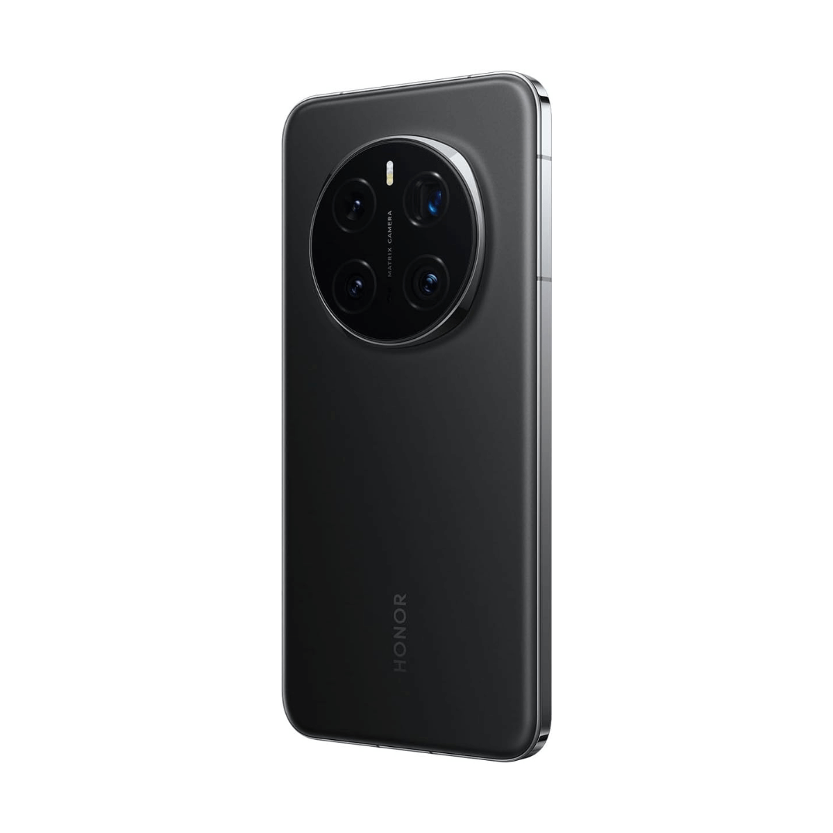 Achterkant van een zwarte Honor smartphone met matrixcamera module.