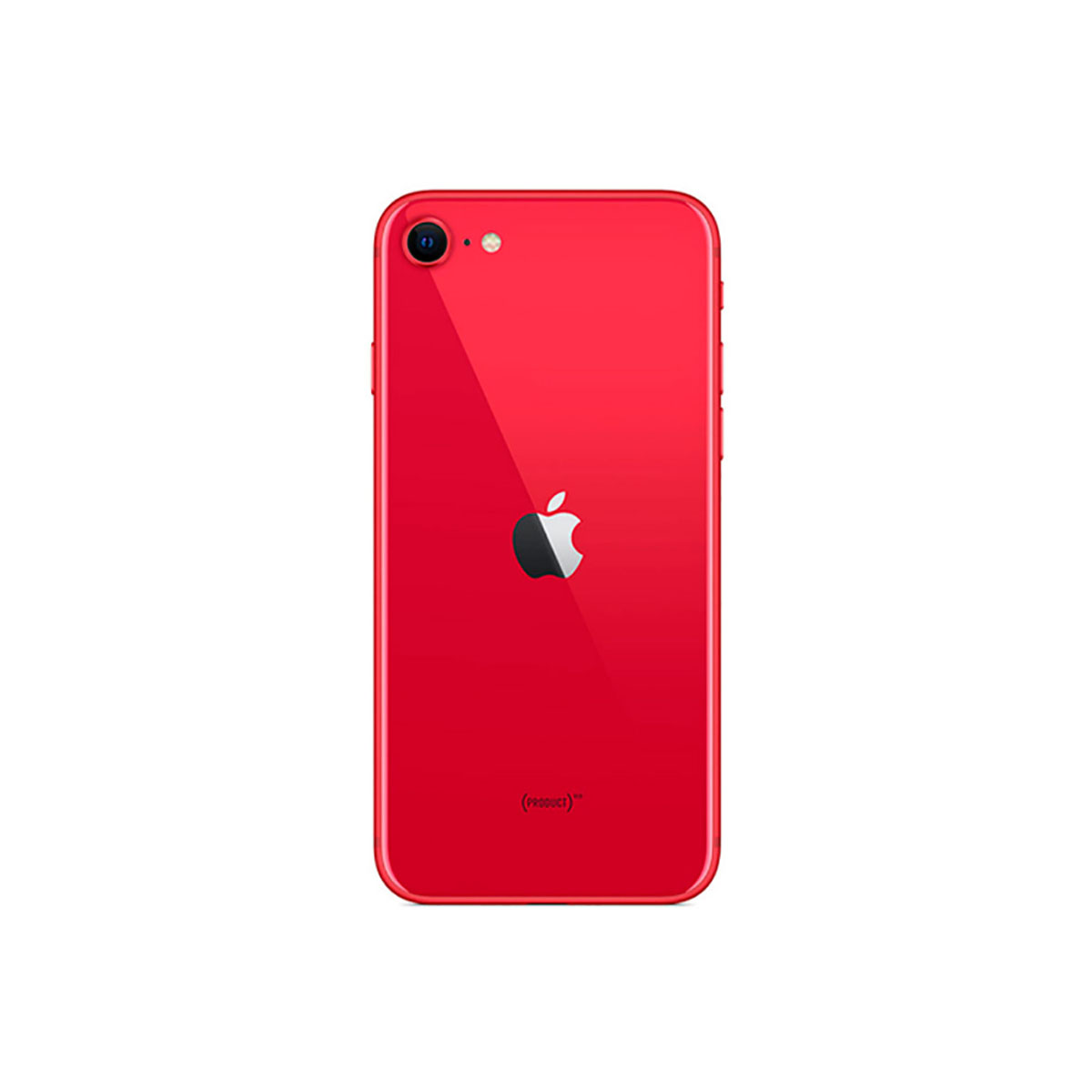 iPhone rojo con logo de Apple y lentes de cámara sobre fondo blanco.